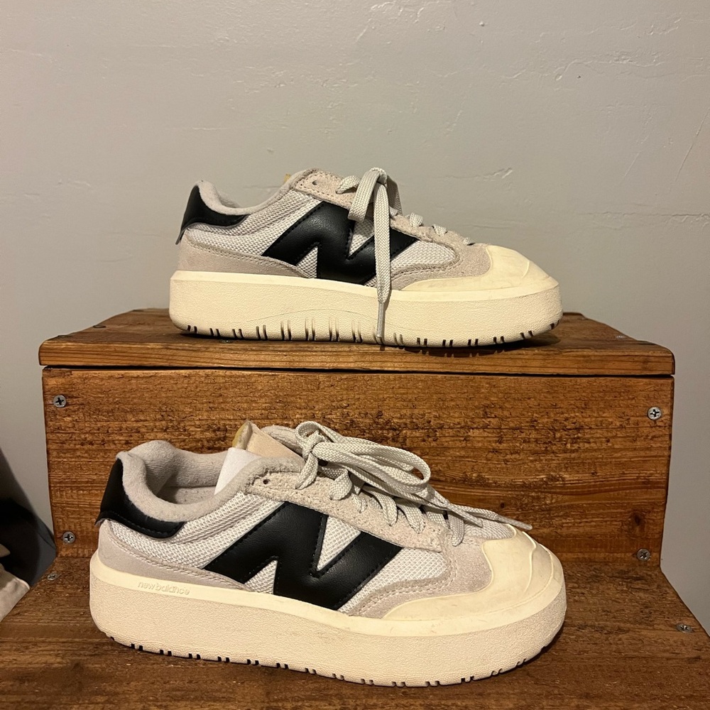 New Balance Cream and Black Platform Sneakers